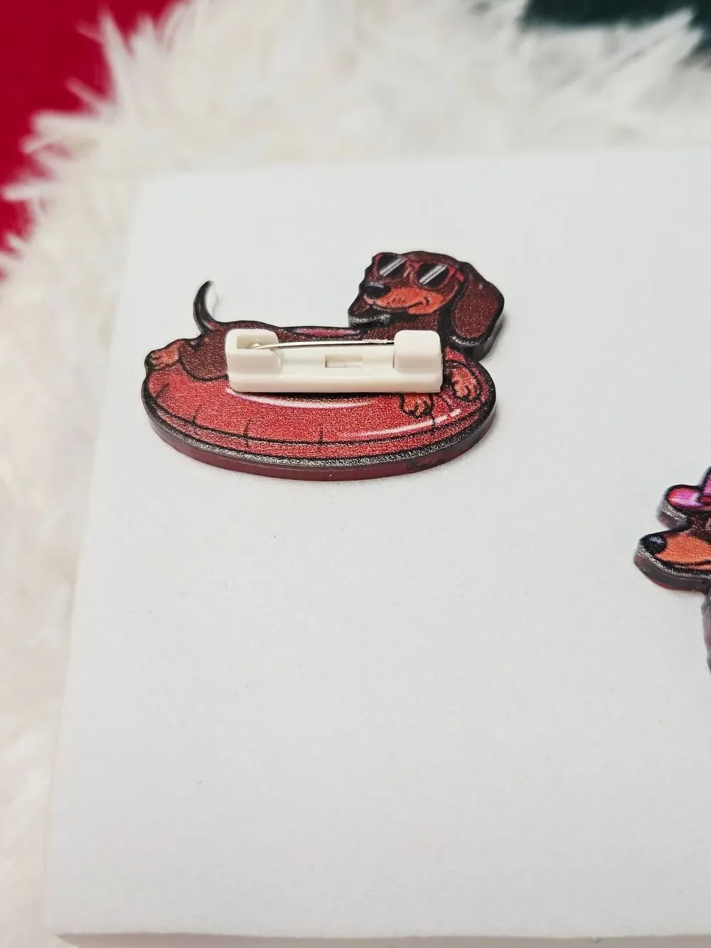 Dachshund Pool Float Lapel Pin Summer Doxie Acrylic Dog Mom Summer Beach Vibes